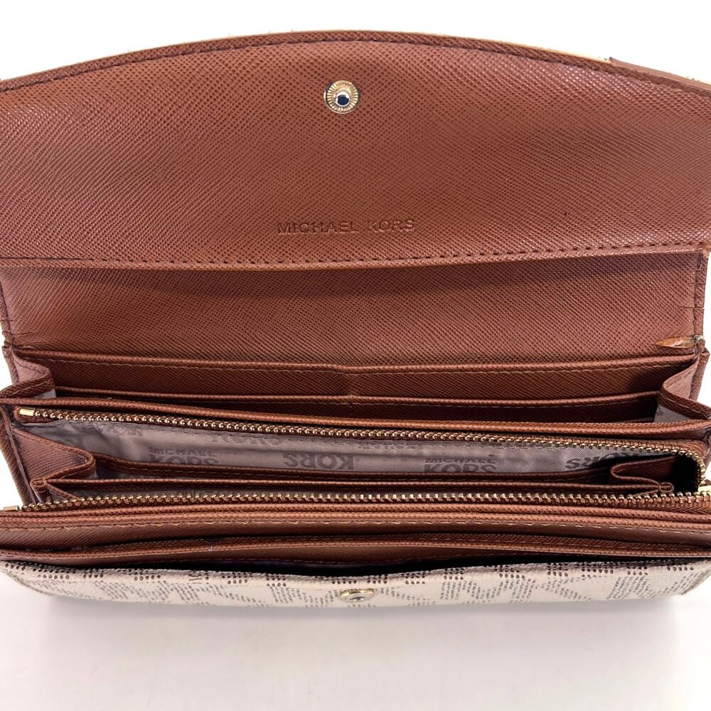 Michael Kors Jet Set Beige Monogram Continental Wallet Zip Around Compartments - Picture 6 of 16